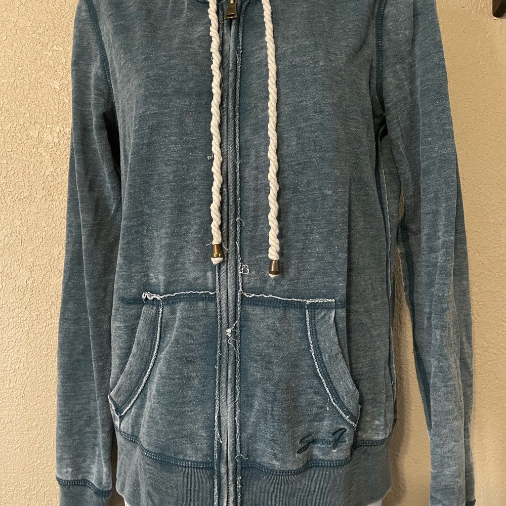 Seven7 Blue Zip-Up Hoodie with Rope Drawstrings